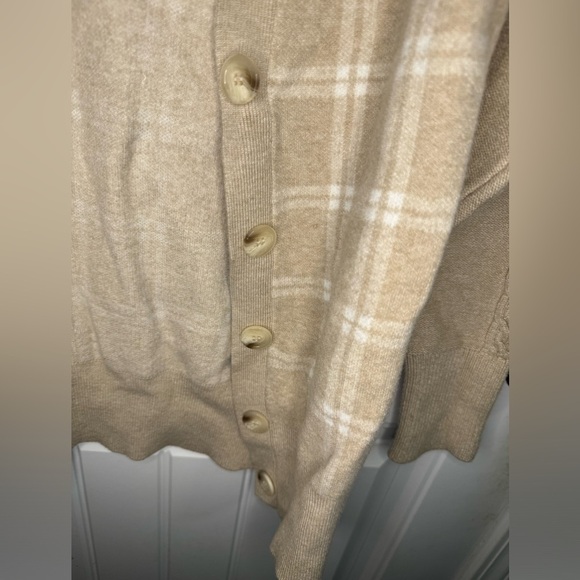 Joie Tan Plaid Button Down Cardigan Sweater - Picture 3 of 7